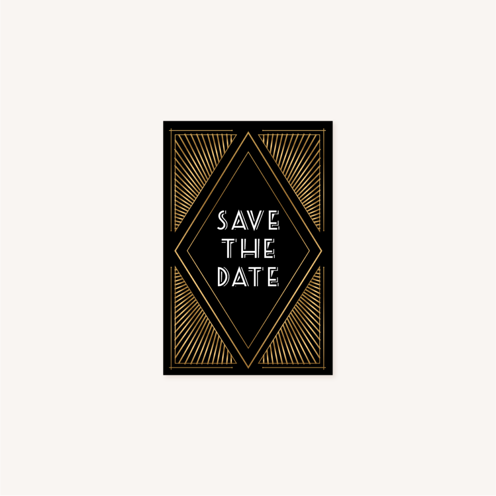 save the date mariage art deco gatsby noir or dore