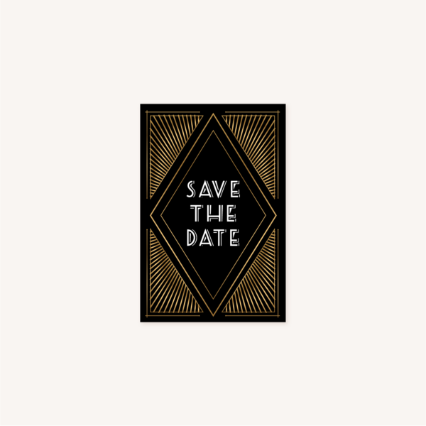 save the date mariage art deco gatsby noir or dore