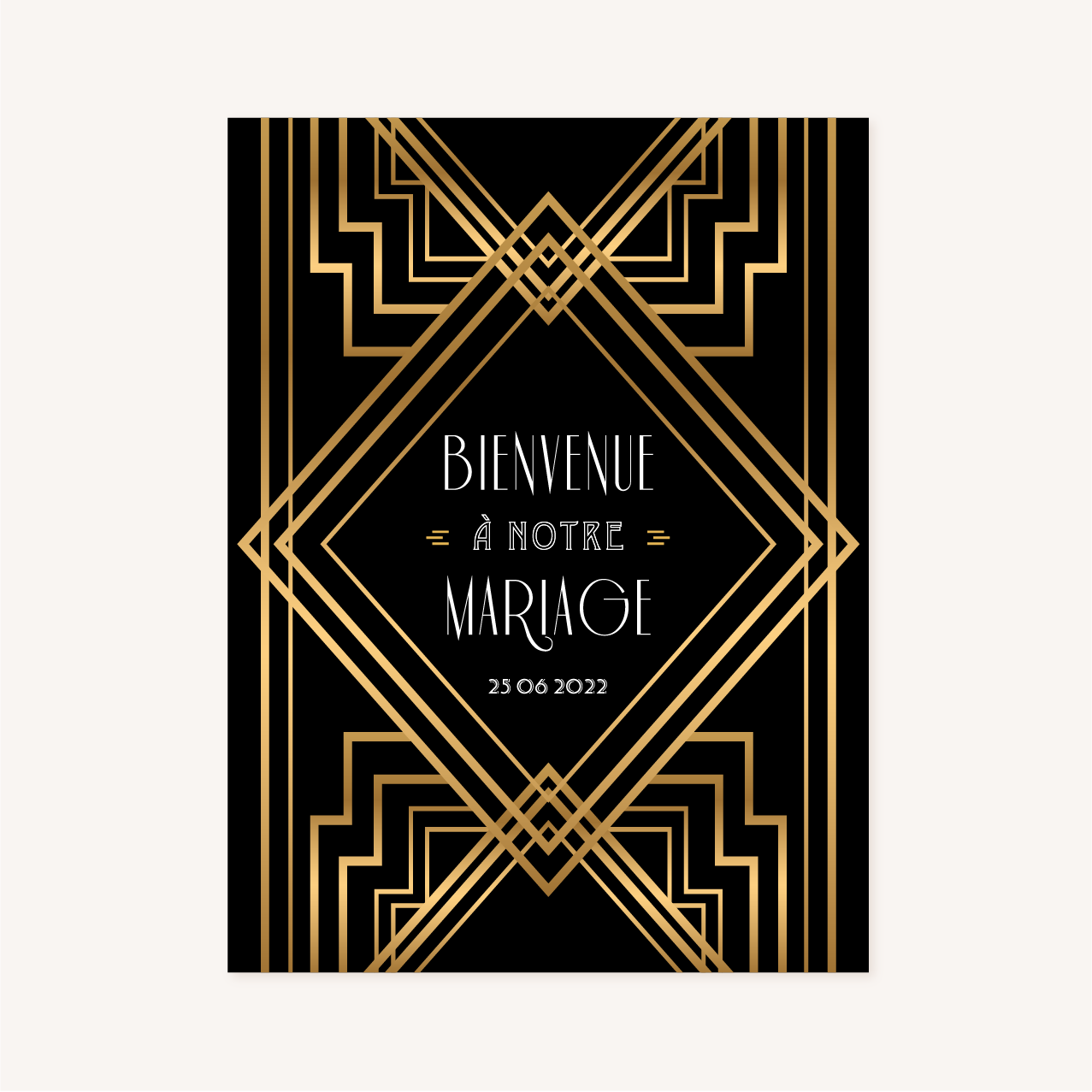 panneau accueil bienvenue mariage art deco gatsby noir or dore