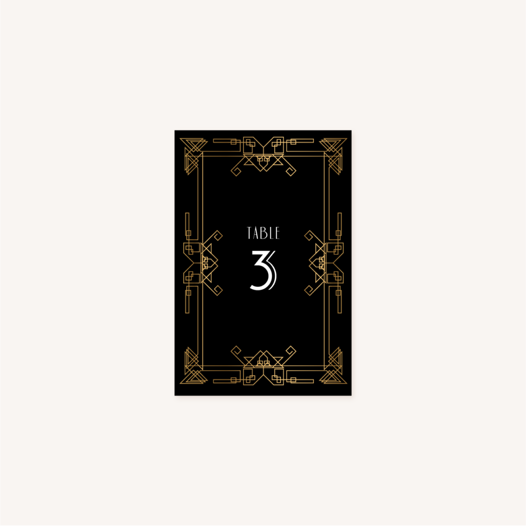 numéro de table mariage art deco gatsby noir or dore