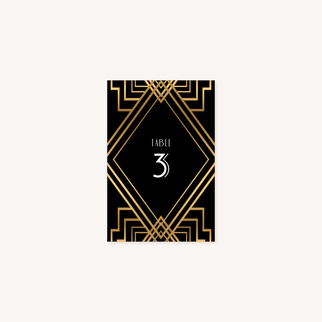numéro de table mariage art deco gatsby noir or dore
