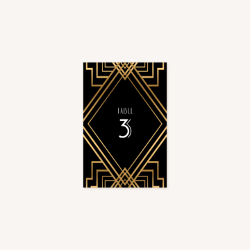 numéro de table mariage art deco gatsby noir or dore