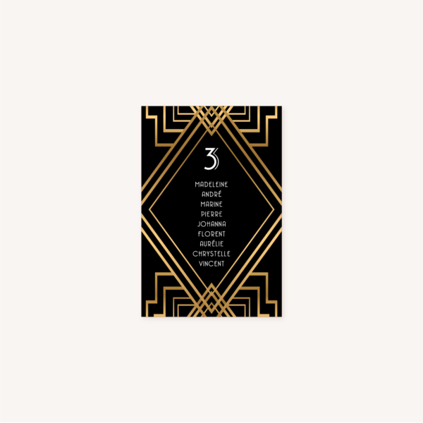 plan de table mariage art deco gatsby noir or dore