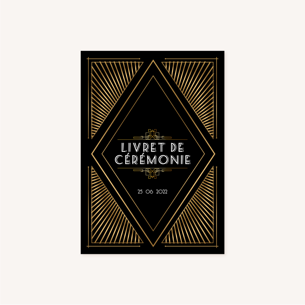 livret de cérémonie mariage art deco gatsby noir or dore