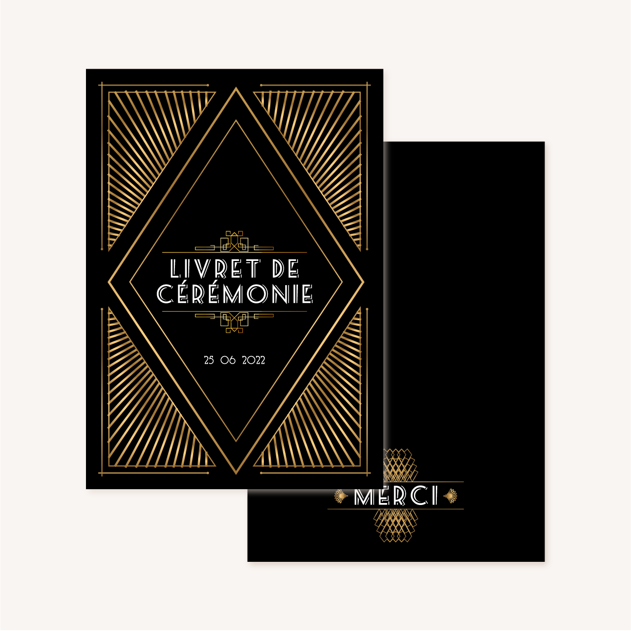 livret de cérémonie mariage art deco gatsby noir or dore