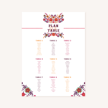 Panneau plan de table mariage mexico dia de los muertos mexique fiesta original colorful cinco de mayo