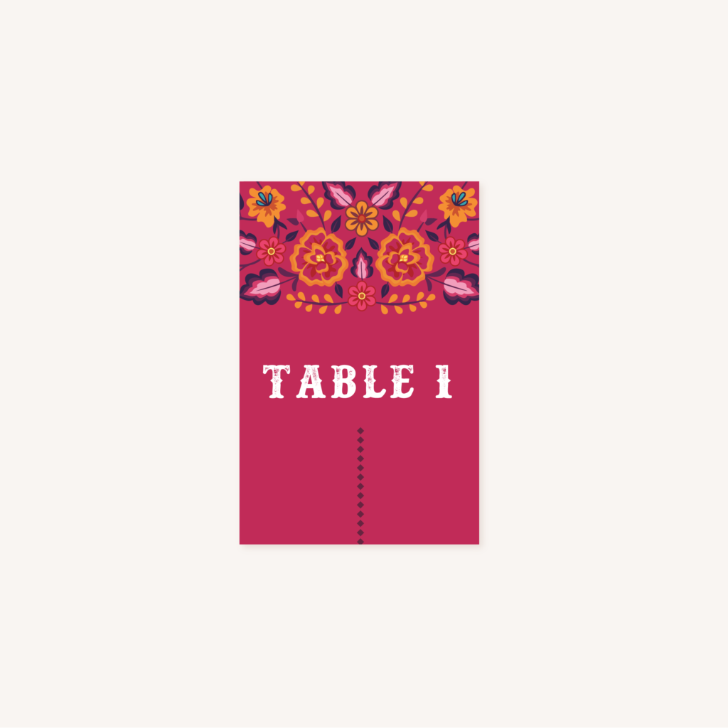Nom de table fuchsia mariage mexico dia de los muertos mexique fiesta original colorful cinco de mayo