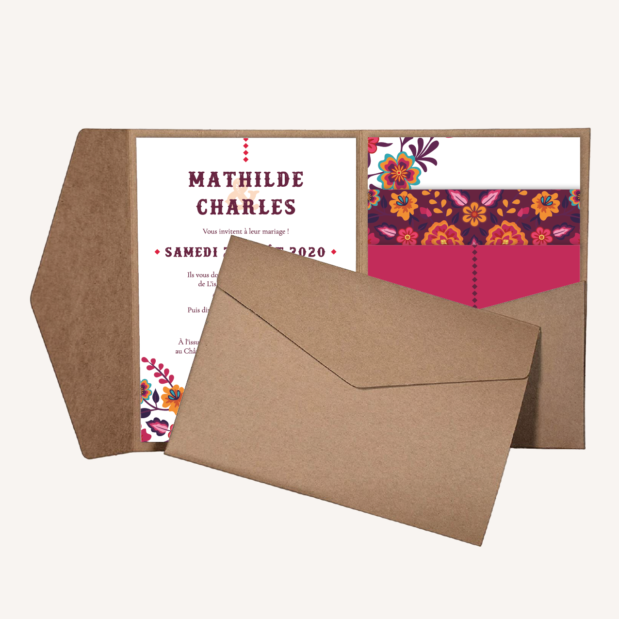 pochette-mariage-mexico-kraft Pochette kraft faire-part mariage mexico dia de los muertos mexique fiesta original colorful cinco de mayo