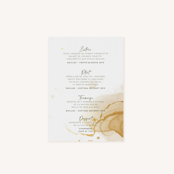 Menu mariage bohème naturel jaune moutarde vert