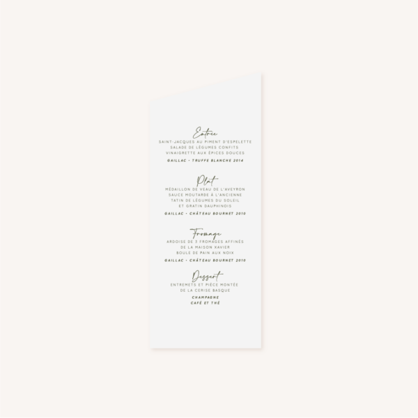 Menu mariage bohème naturel jaune moutarde vert