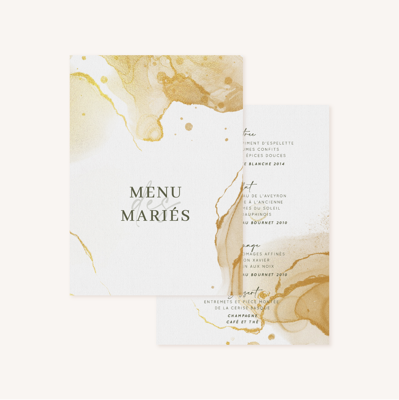 Menu mariage bohème naturel jaune moutarde vert