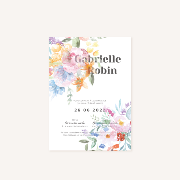 Faire-part mariage fleurs aquarelle mariage fleuris