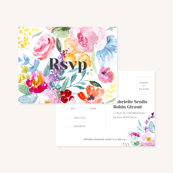 Faire-part mariage fleurs aquarelle mariage fleuris