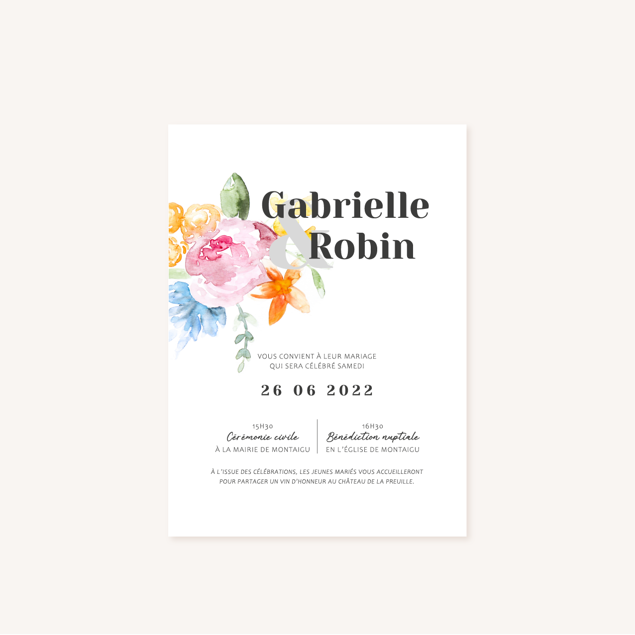 Faire-part mariage fleurs aquarelle mariage fleuris