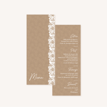 Menu individuel mariage kraft dentelle champêtre