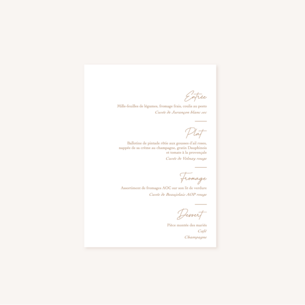 Menu mariage kraft dentelle champêtre