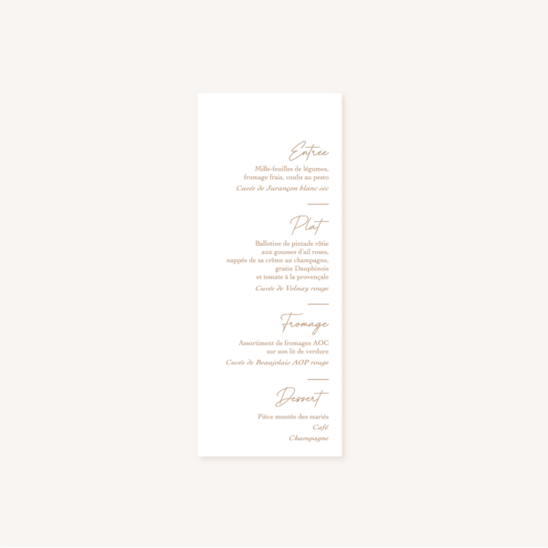 Menu individuel mariage kraft dentelle champêtre