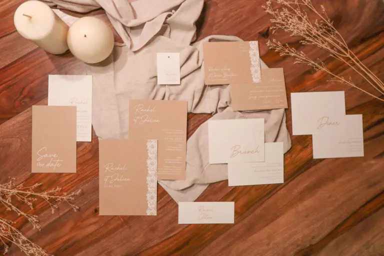 Faire-part mariage kraft dentelle champêtre