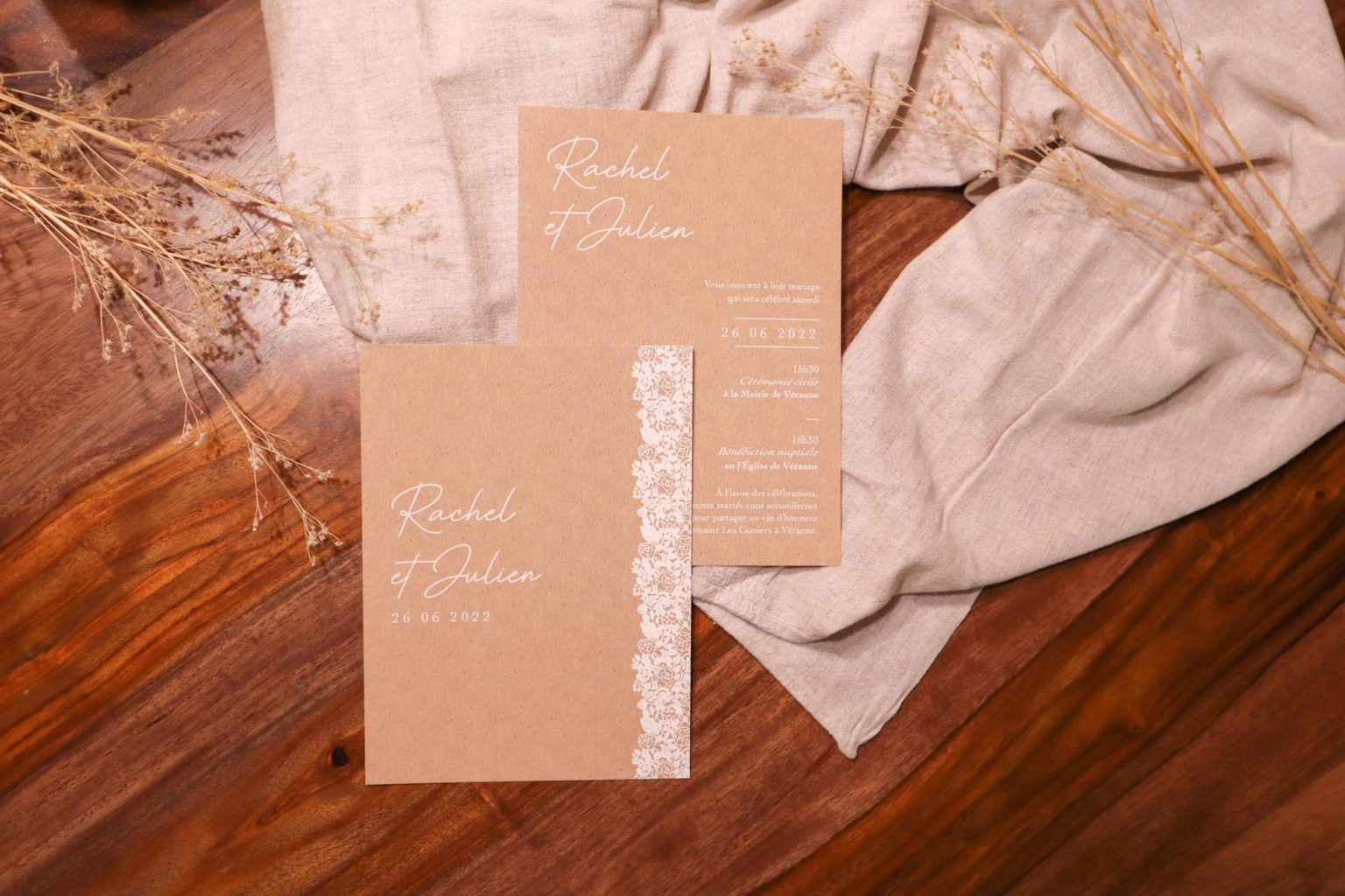 Faire-part mariage Kraft Dentelle - Le Comptoir du Bonheur