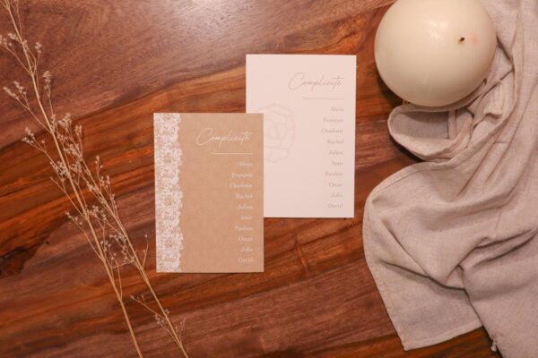 Plan de table mariage kraft dentelle champêtre