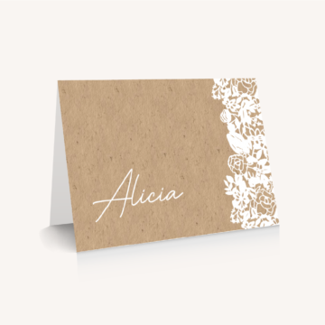 Marque-place mariage kraft dentelle champêtre