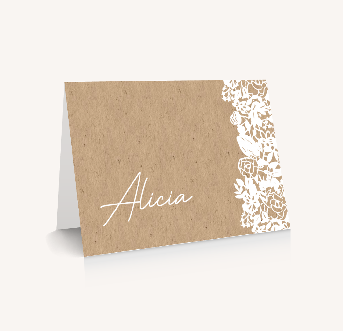 Marque-place mariage kraft dentelle champêtre