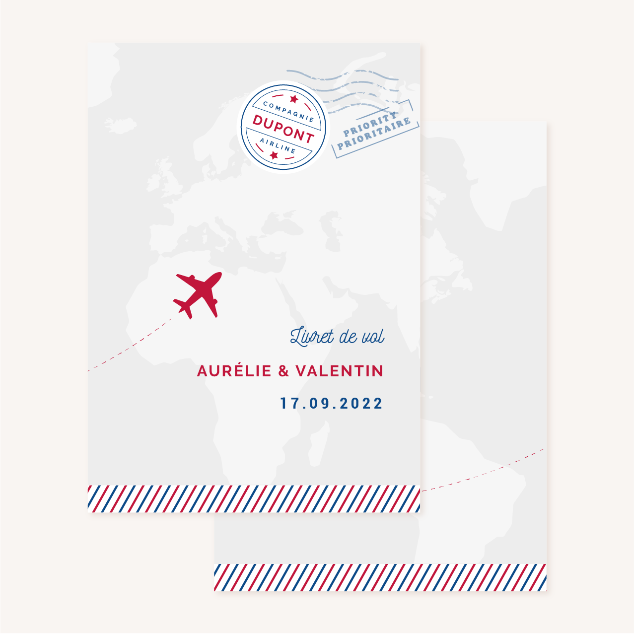 Collection faire-part mariage billet d'avion air mail air france