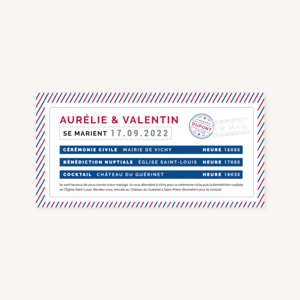 Collection faire-part mariage billet d'avion air mail air france