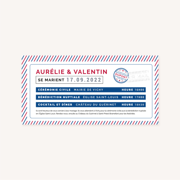 Collection faire-part mariage billet d'avion air mail air france