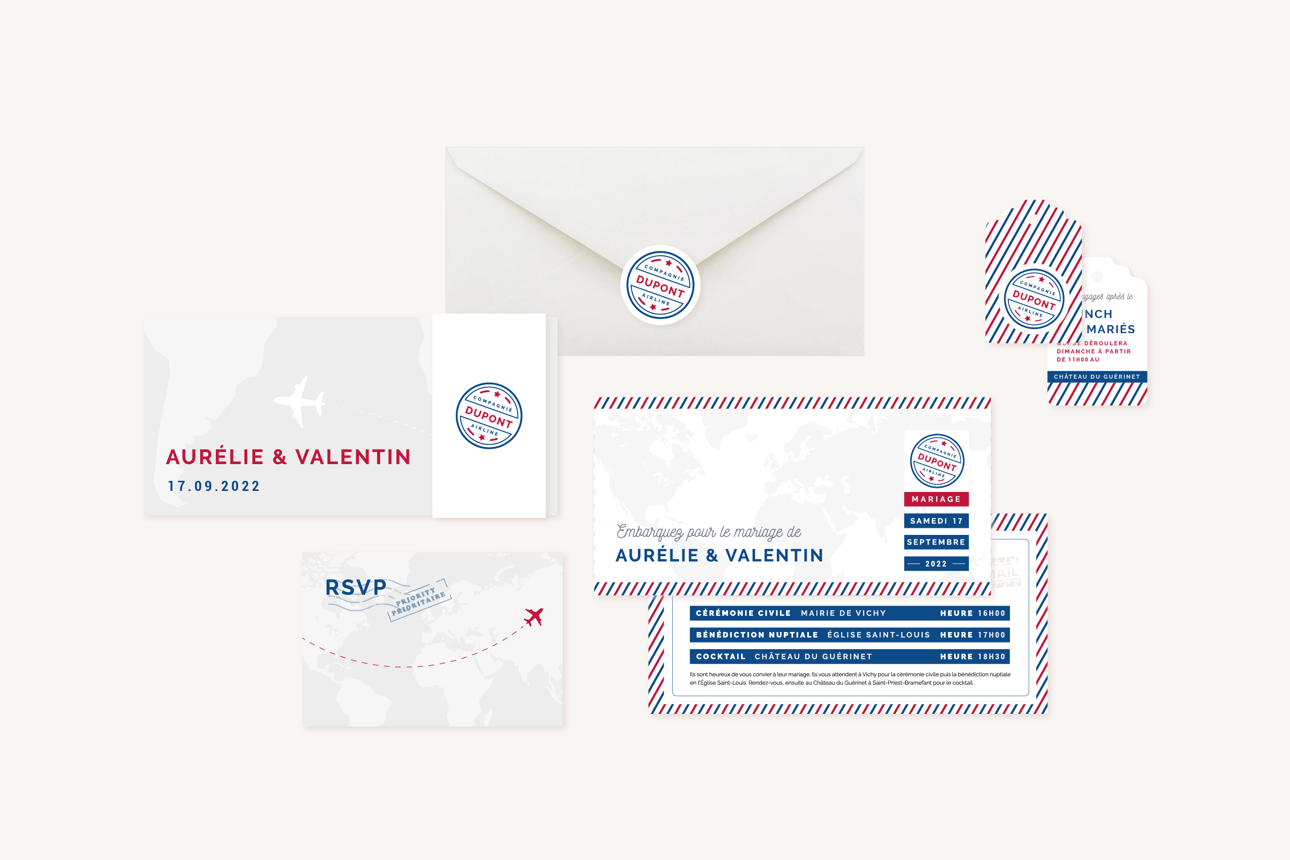 Faire-part mariage voyage air mail