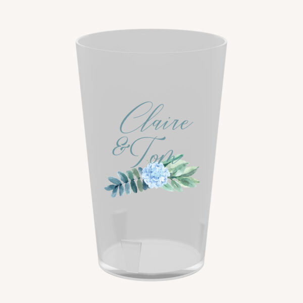 Ecocup mariage floral fleurs bleues hortensia papeterie jardin bleu