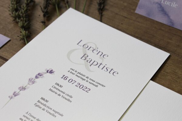 Faire-part lavande mariage provence provencal