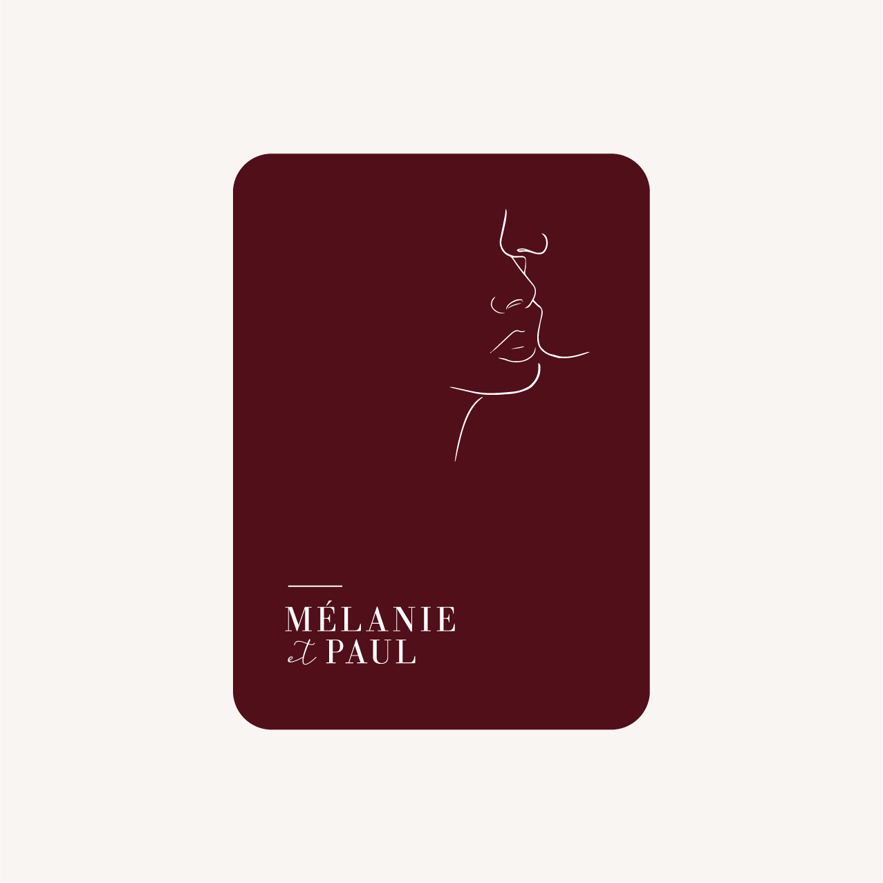 Faire-part mariage bordeaux lie de vin one line art visages couple
