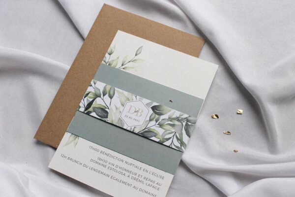 Faire-part mariage eucalyptus vegetal