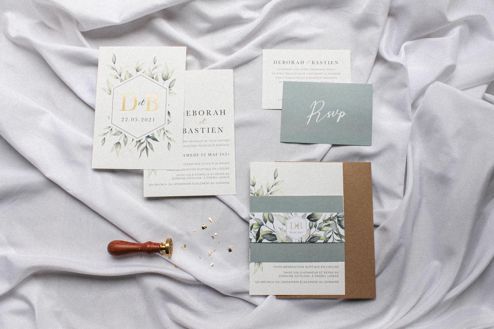 Faire-part mariage eucalyptus vegetal