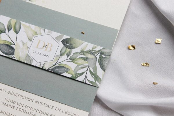 Faire-part mariage eucalyptus vegetal