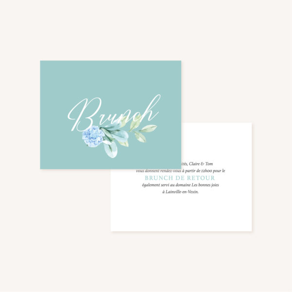 Faire-part mariage floral fleurs bleues hortensia papeterie jardin bleu