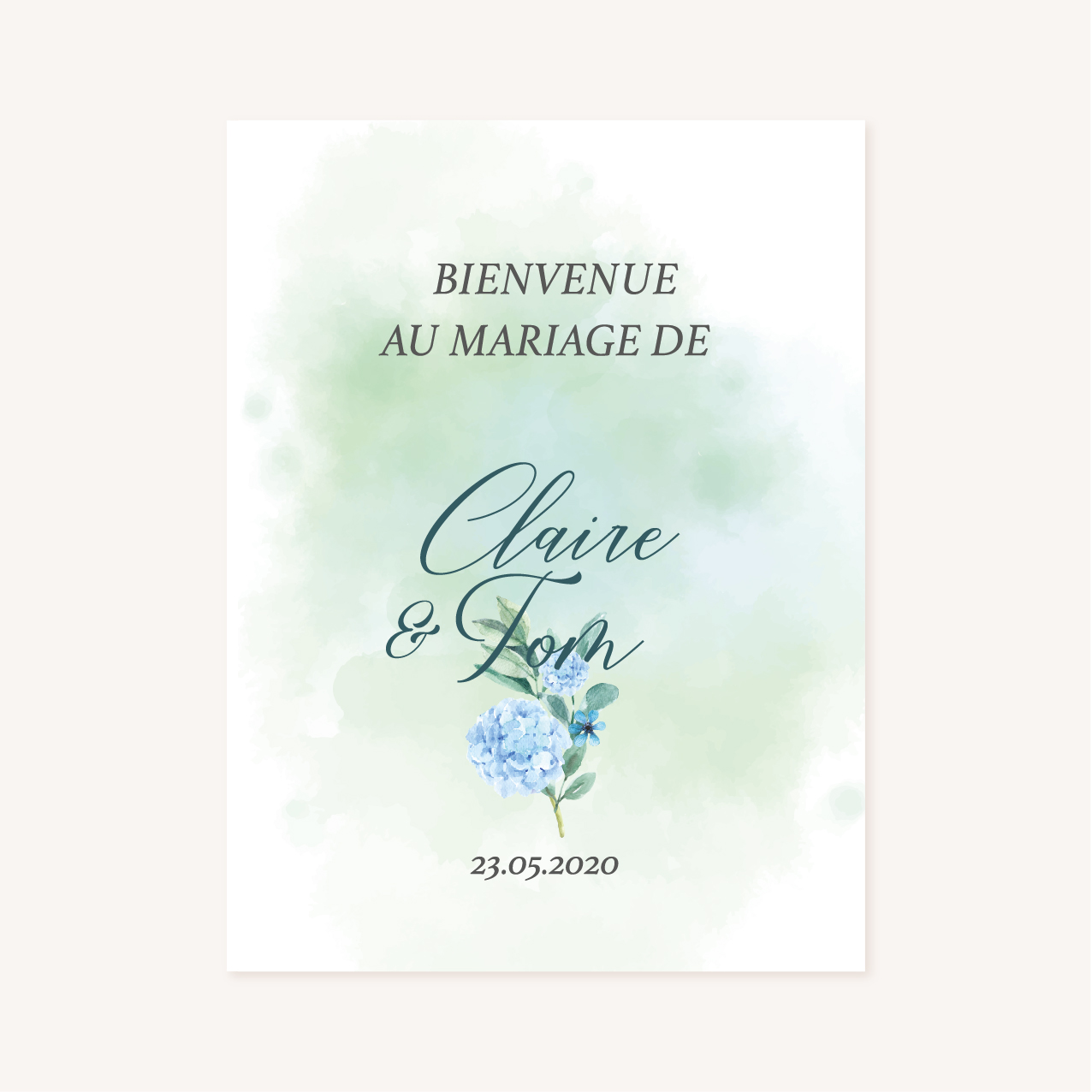 Faire-part mariage floral fleurs bleues hortensia papeterie jardin bleu