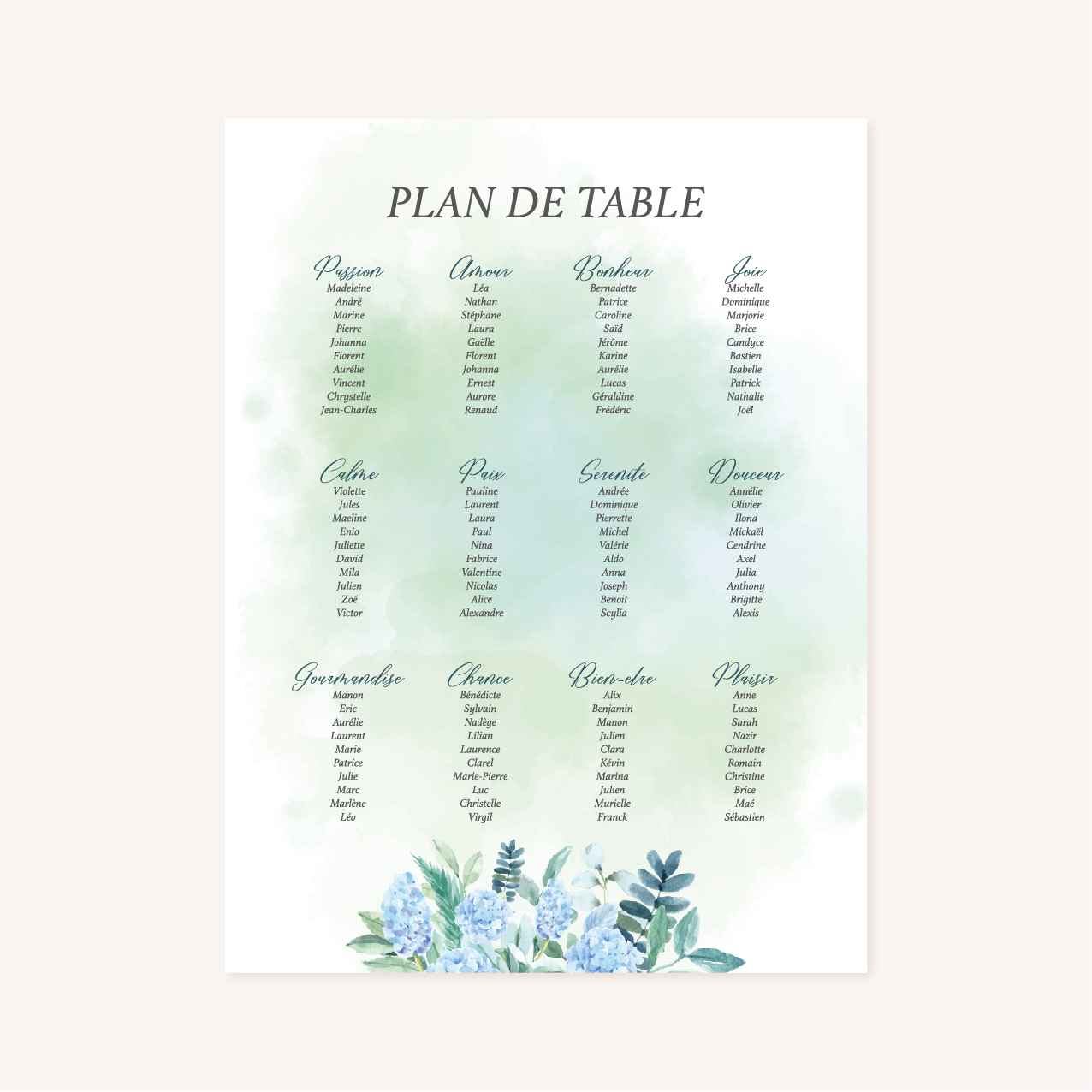 Faire-part mariage floral fleurs bleues hortensia papeterie jardin bleu