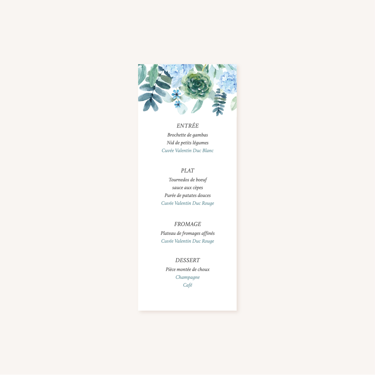 Faire-part mariage floral fleurs bleues hortensia papeterie jardin bleu