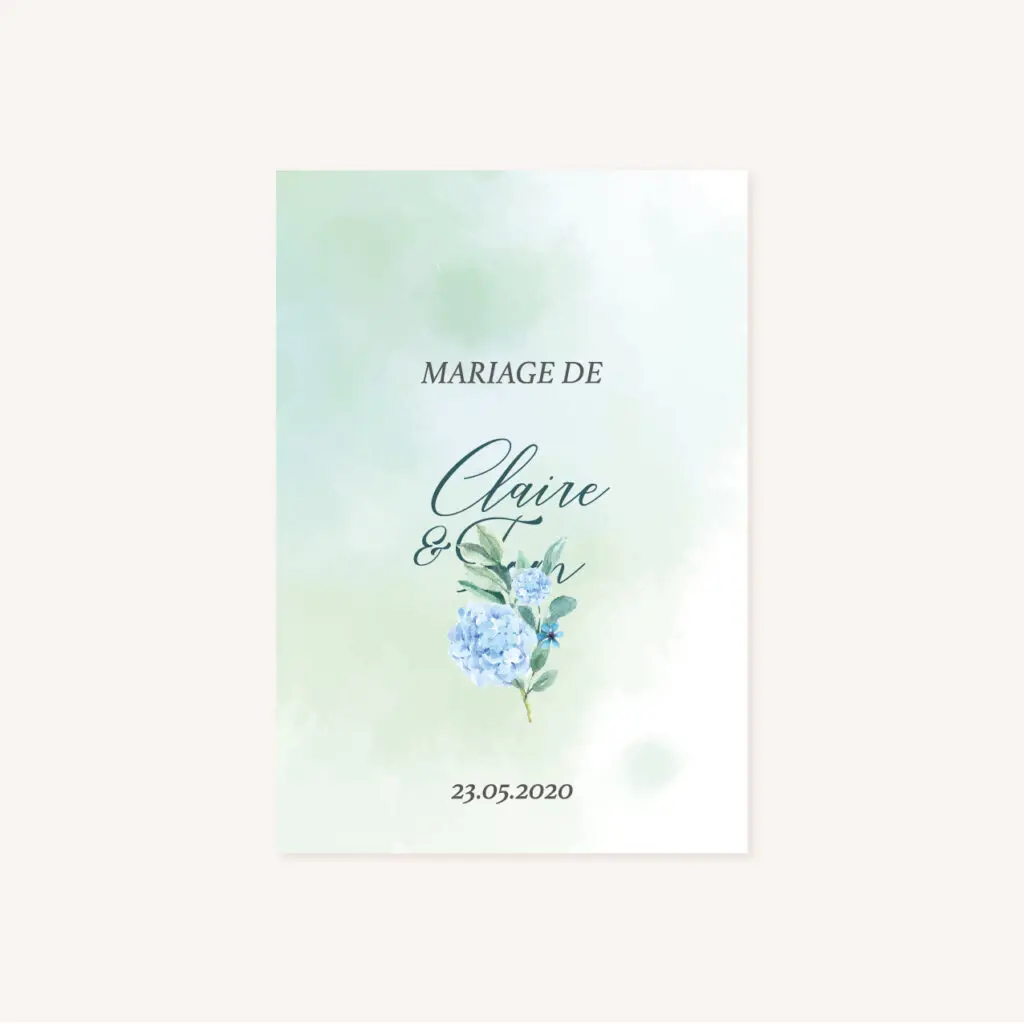 Faire-part mariage floral fleurs bleues hortensia papeterie jardin bleu