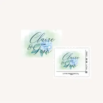 Faire-part mariage floral fleurs bleues hortensia papeterie jardin bleu