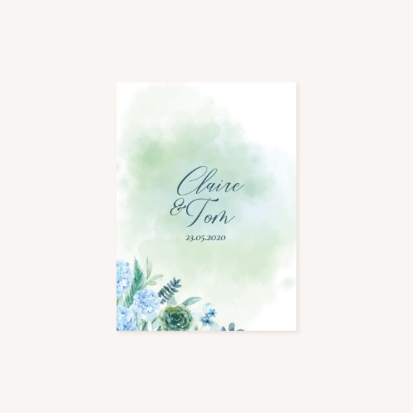 Faire-part mariage floral fleurs bleues hortensia papeterie jardin bleu