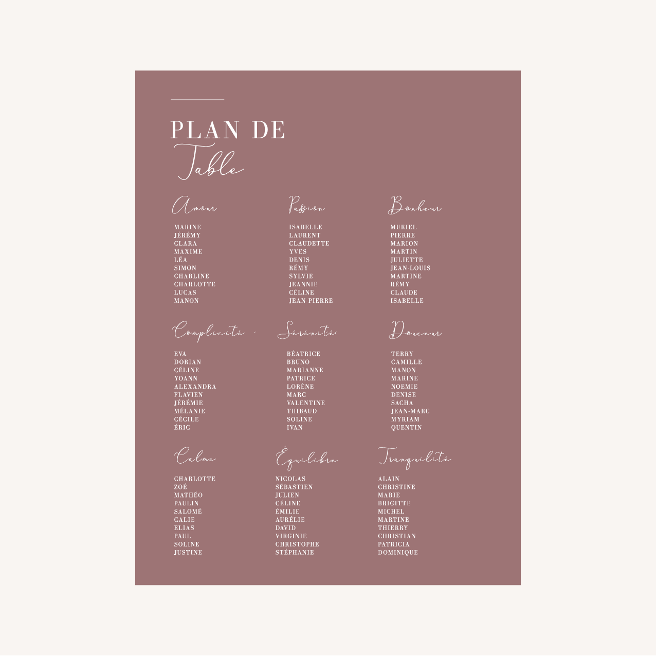 Panneau plan de table One line art