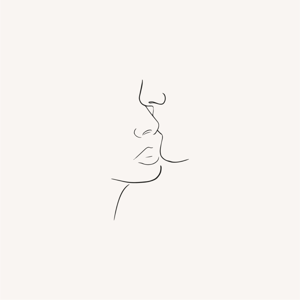 Faire-part mariage one line art visages couple blanc