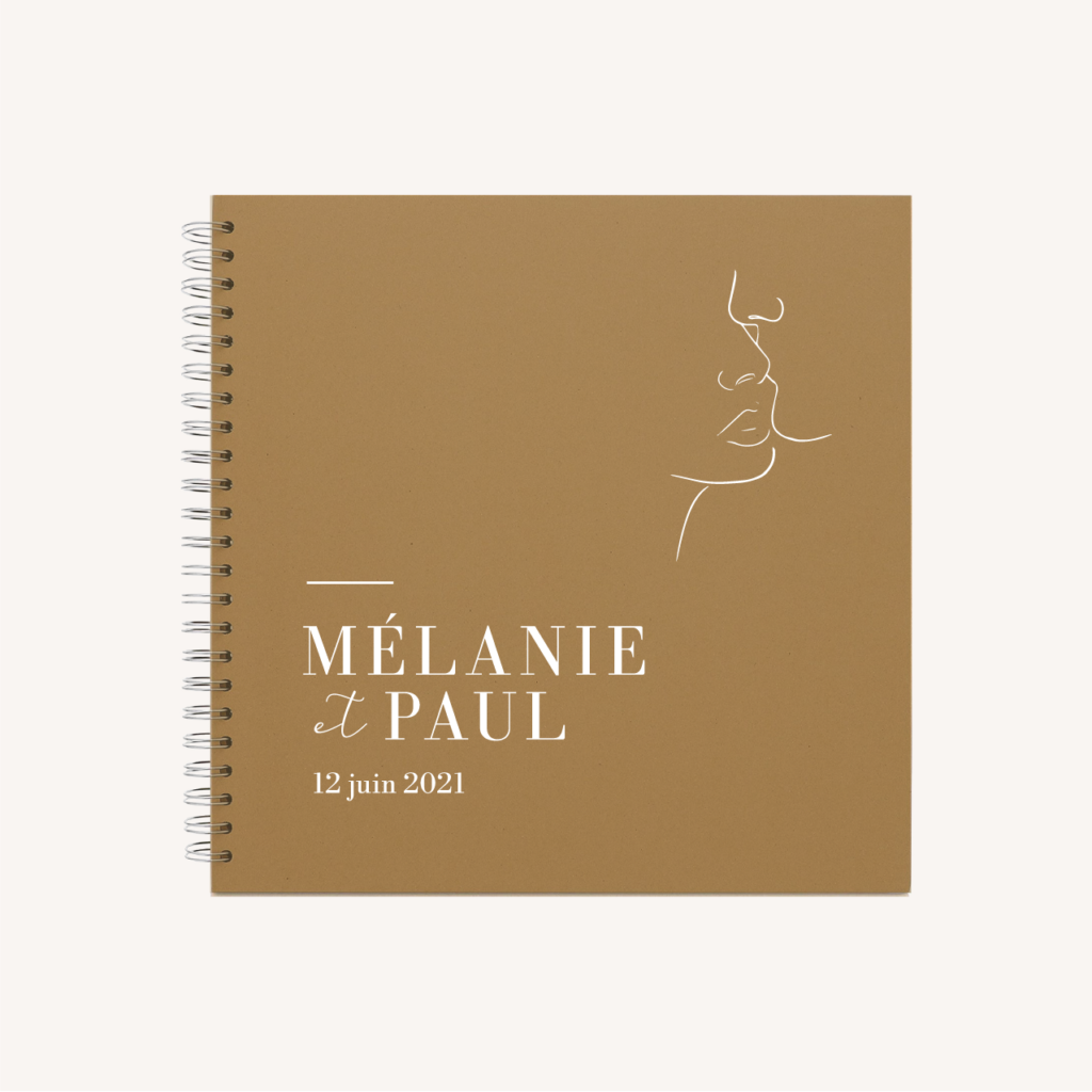 Faire-part mariage one line art visages couple blanc