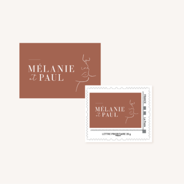 Faire-part mariage terracotta one line art visages couple