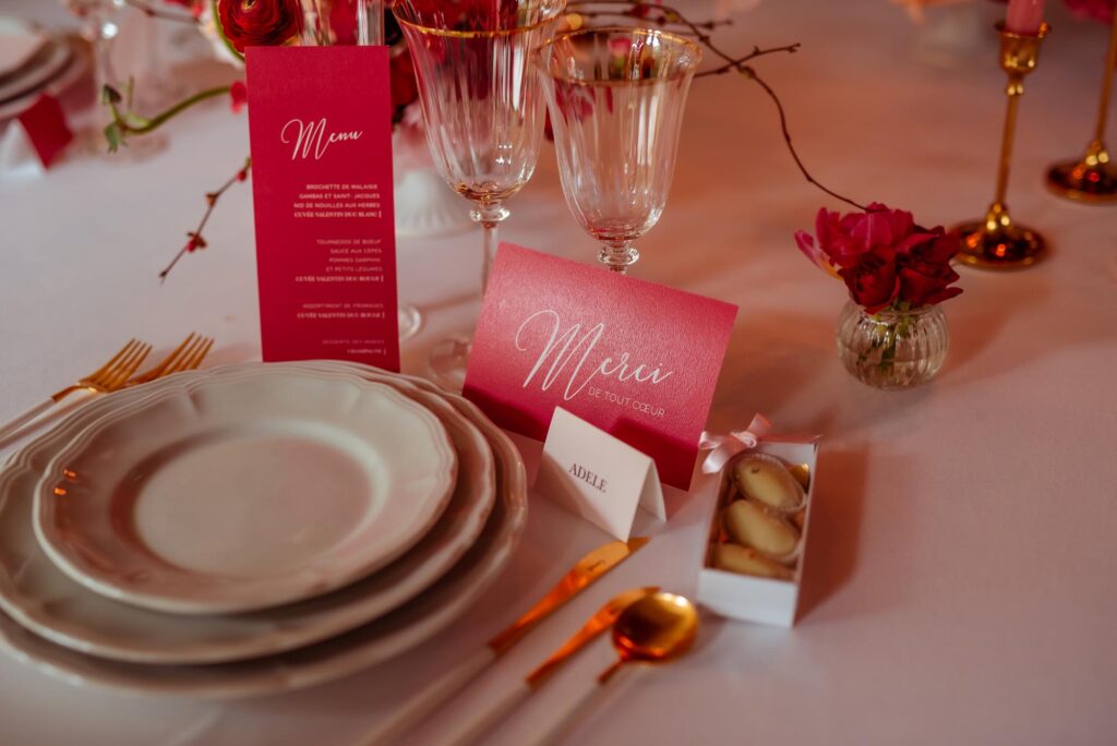 Papeterie de mariage rouge et rose