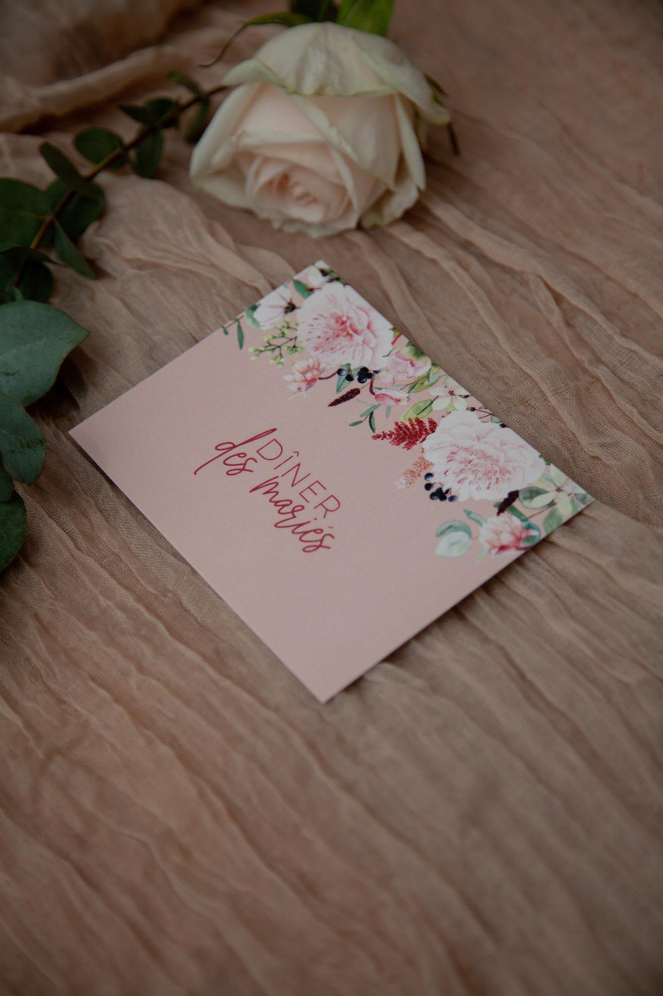 Faire-part mariage fleur pivoine rose rouge