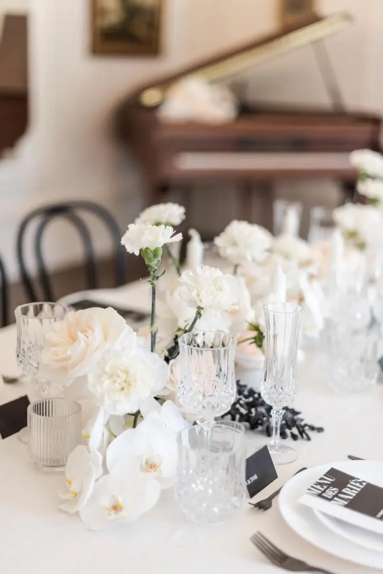 Mariage décoration table black and white blanc noir moderne graphique minimalist élégant